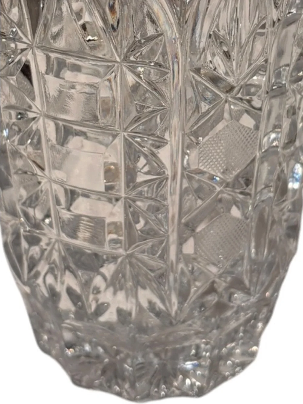 Vintage Bohemian Hand Cut Lead Crystal Vase Crimped Rim  8.5” x 4.5”